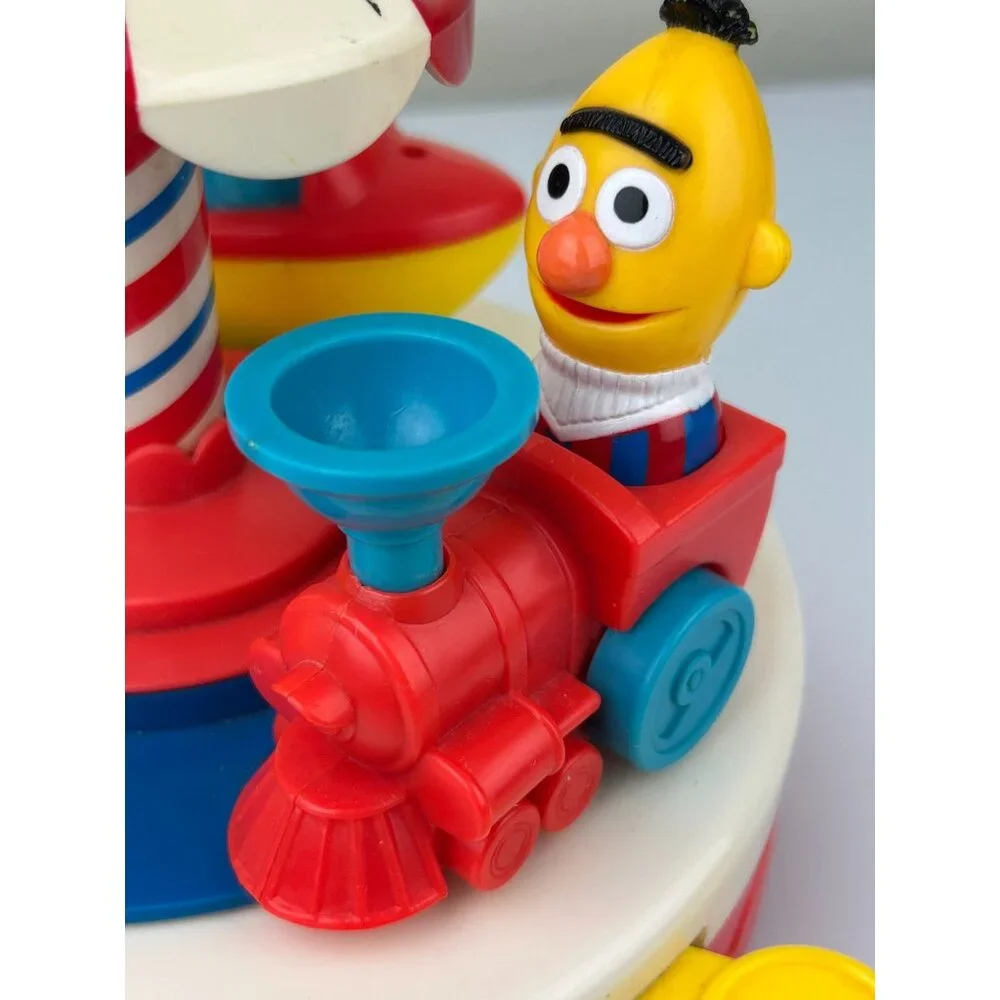 Illco Sesame Street Carousel Express Toy Moving Chime Cookie Monster Ernie VTG